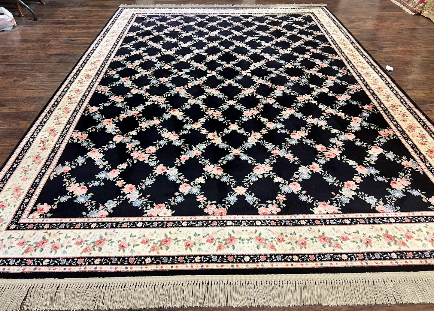 Karastan Rug 8.8 x 12, Garden of Eden #509/1270, Ebony Trellis, Vintage Discontinued Wool Pile Karastan Carpet