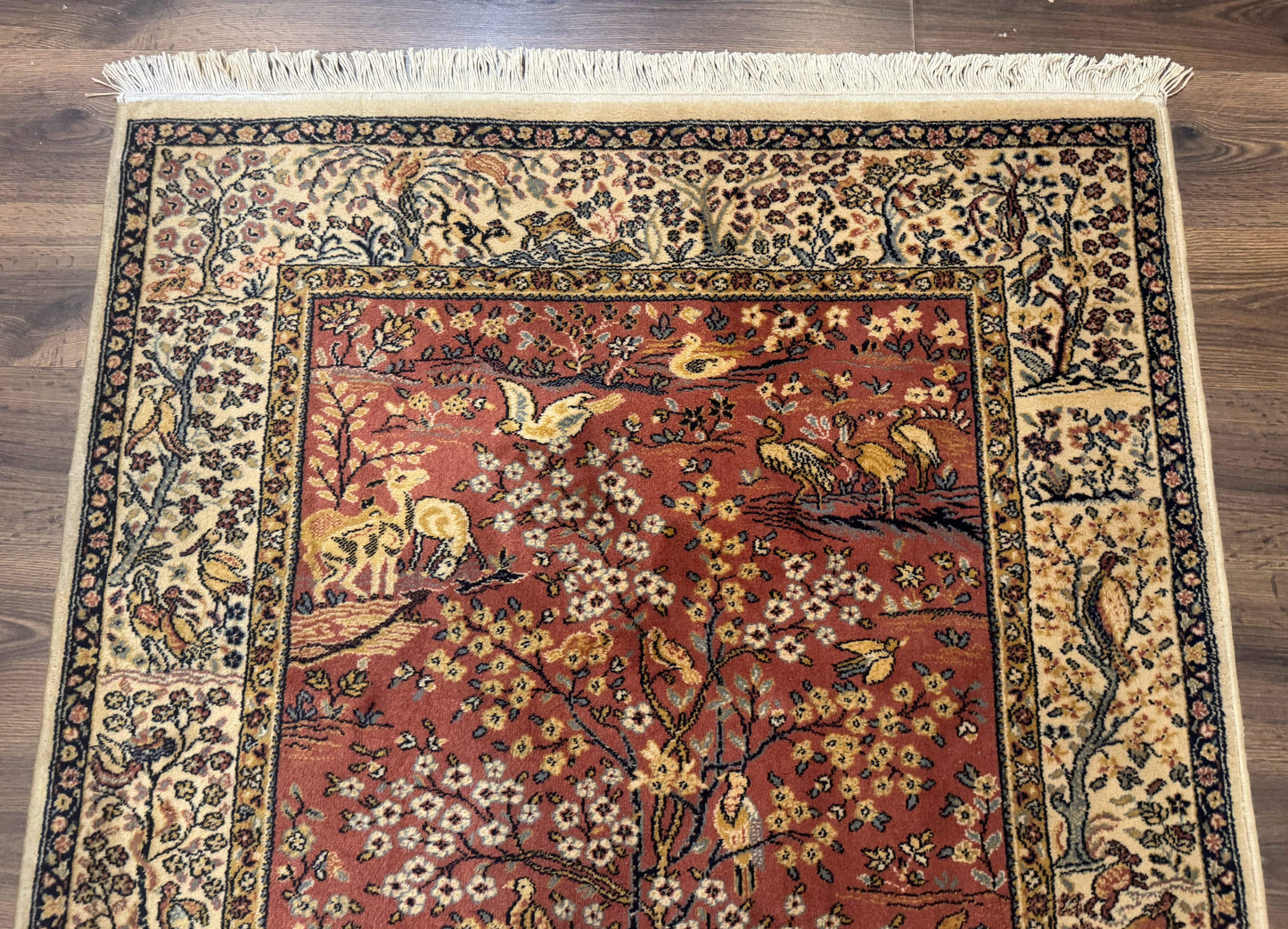 Persian Wool Rug 4x6, Tree of Life Animal Pictorials, Vintage, Power Loomed Ardakan Rug