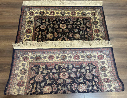 Sino Persian Rug 4x6 Navy Blue Cream Floral Oriental Carpet Handmade Wool