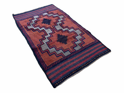 Balouchi Hand Knotted Vintage Tribal Wool Rug Afghan Red 2 Ft 8 In By 4 Ft 8 In