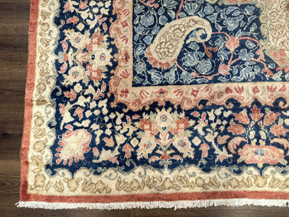 Antique Persian Sarouk Rug 9x12 With Boteh Paisley Medallion Navy Border