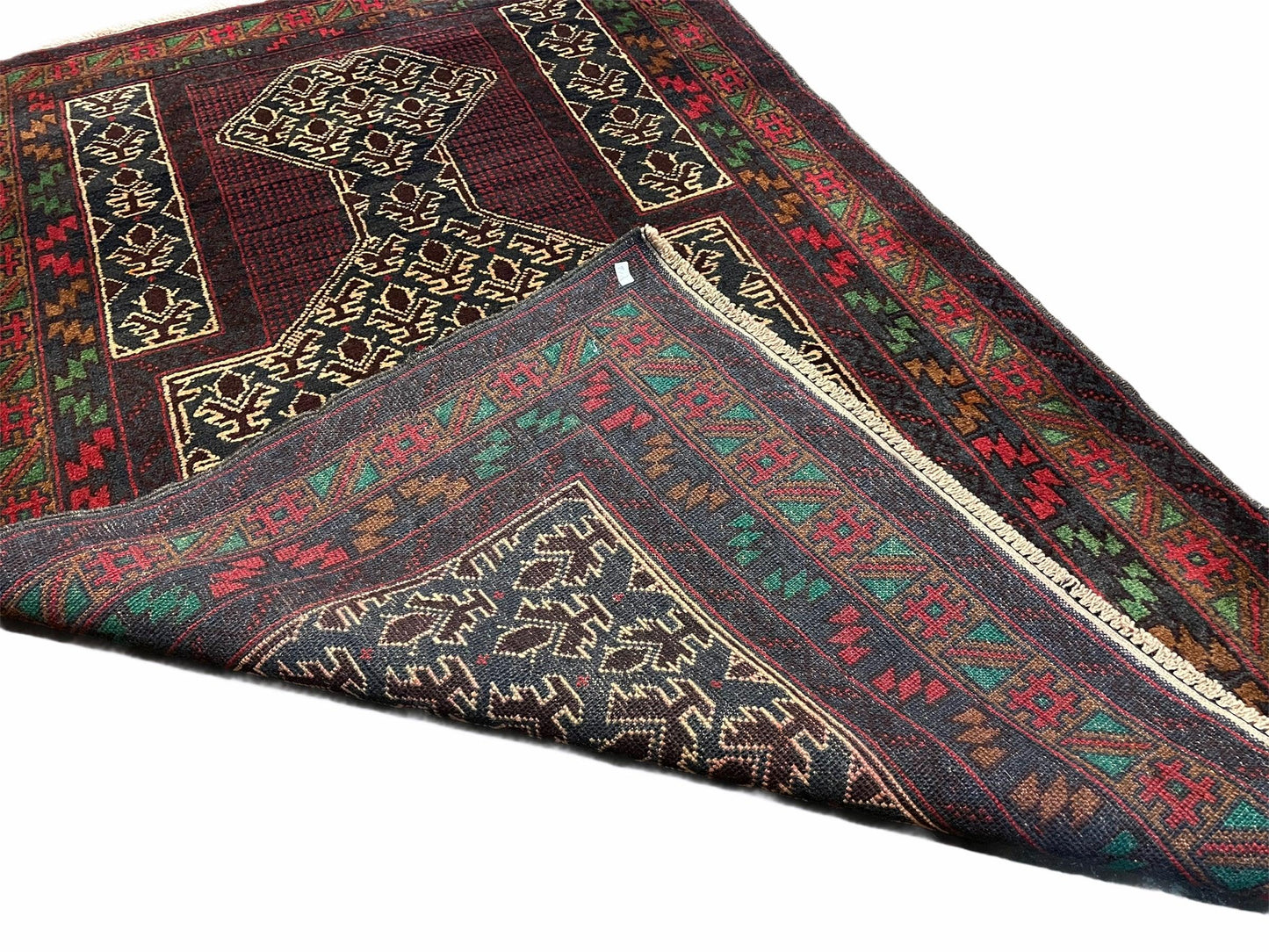 New Vintage Handmade Wool Balouch Turkoman Prayer Rug 3x5 Veggie Dyes