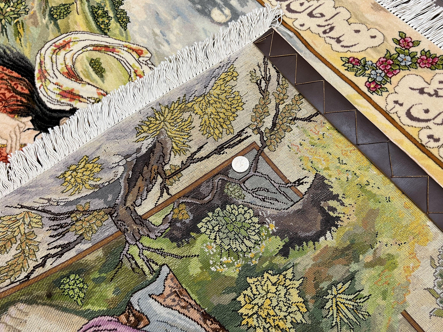 Persian Tabriz Pictorial Rug Hand Knotted Wool 5x3 Hafez Poetry Border