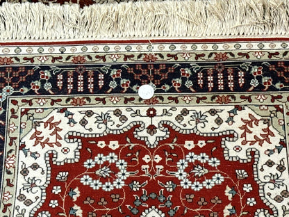 Turkish Silk Narrow Runner Rug 2 x 5.8, Very Fine 340 KPSI, Floral Medallions, Red