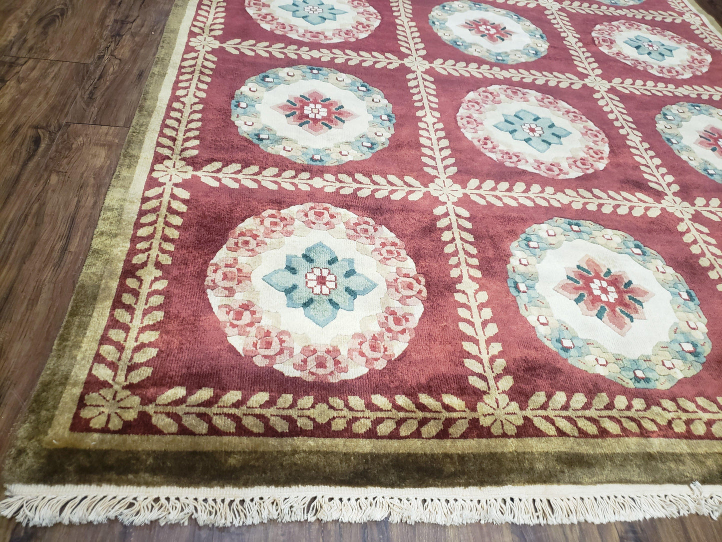 Aubusson Rug Nepalese Hand Knotted Wool 6x9 Red Ivory Area Rug For Office