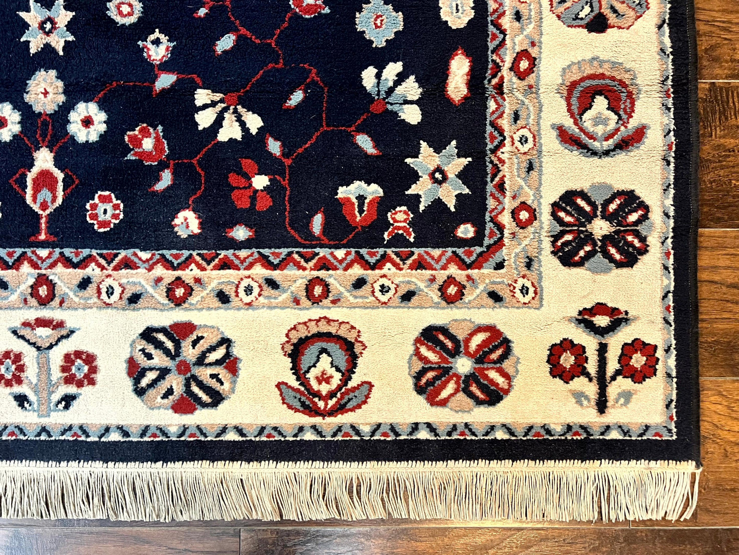 Power Loomed Rug Belgium 5.6 x 7 Navy Ivory Heriz Vintage Oriental Carpet