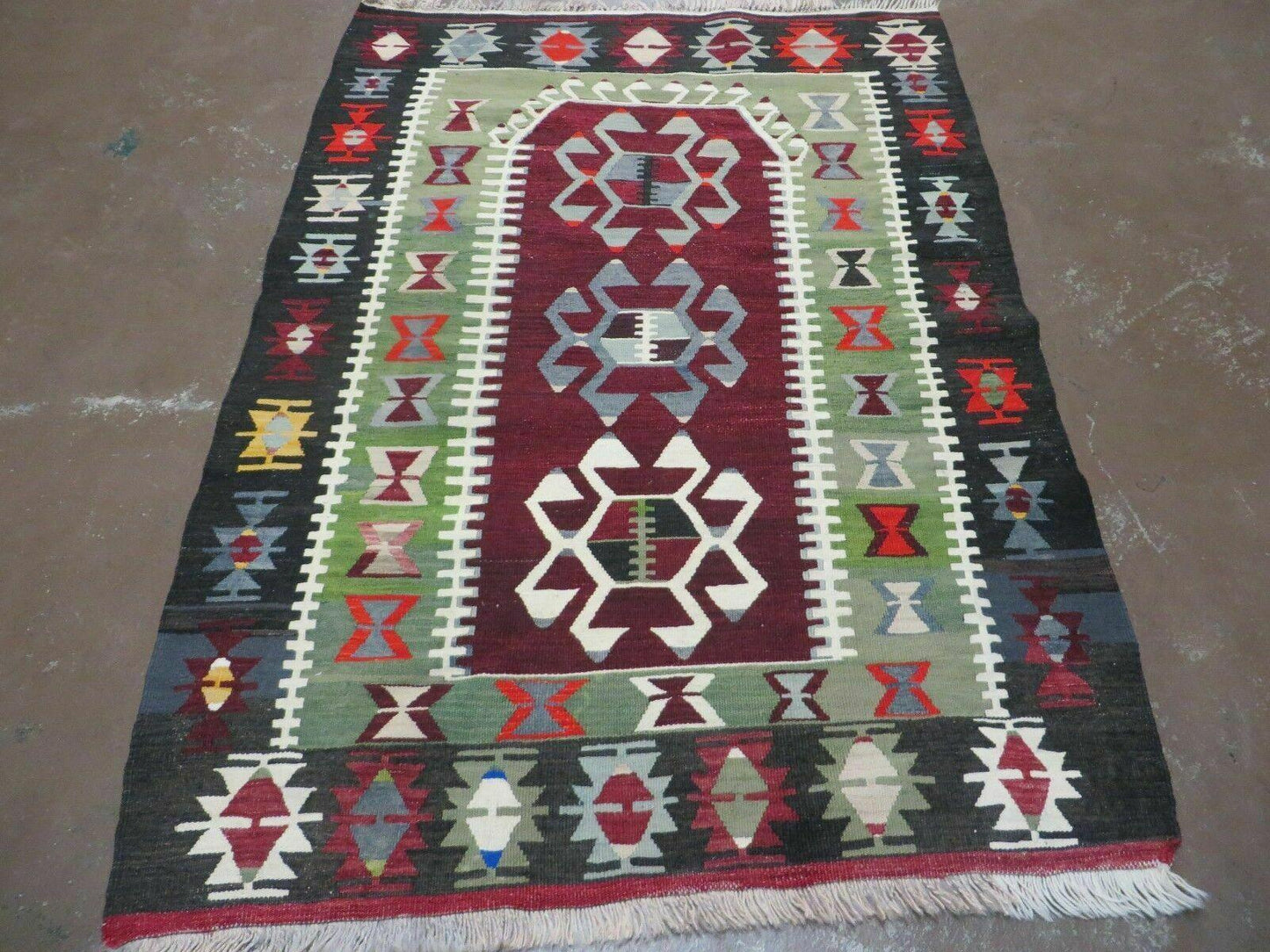 Turkish Kilim Rug Vintage Handmade Flat Weave Wool Veg Dyes 3 Ft 8 In By 5 Ft 1 In
