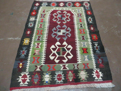 Turkish Kilim Rug Vintage Handmade Flat Weave Wool Veg Dyes 3 Ft 8 In By 5 Ft 1 In