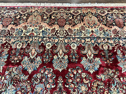Persian Sarouk Rug 12x17, Wool Hand Knotted Antique Carpet, Dark Red, Traditional Floral Oriental Rug, 12 x 17 Extra Large Handmade Rug