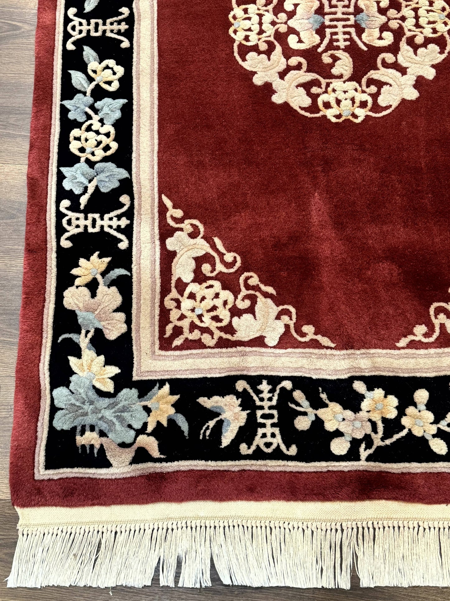 Chinese Wool Rug Handmade 4x6 Dark Red 90 Line Carving Hand Knotted