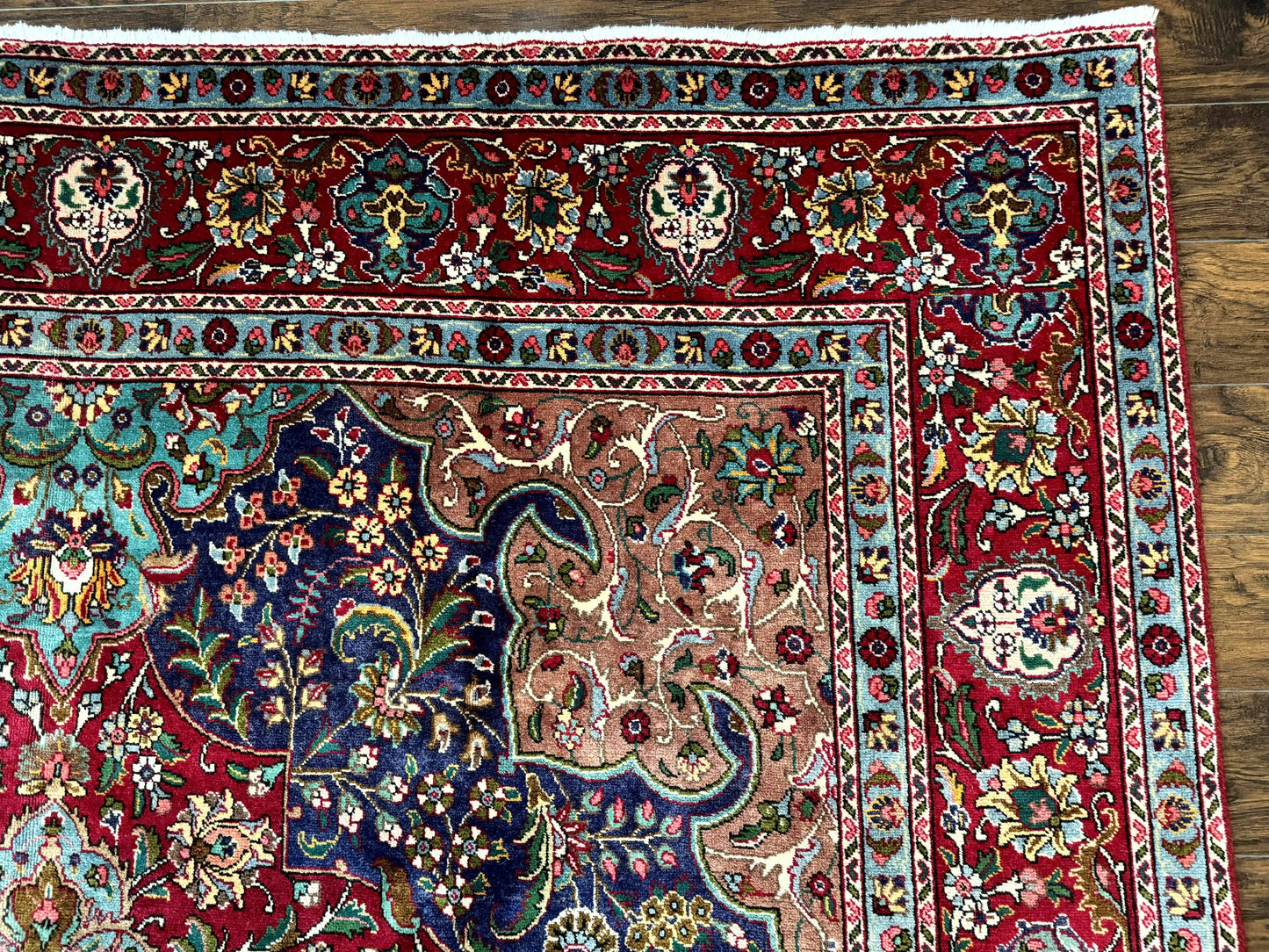 Wonderful Persian Tabriz Rug 10x14, Antique Persian Carpet, Handmade Wool Rug, Floral Medallion, Red Navy Blue, Colorful, Large Persian Area Rug