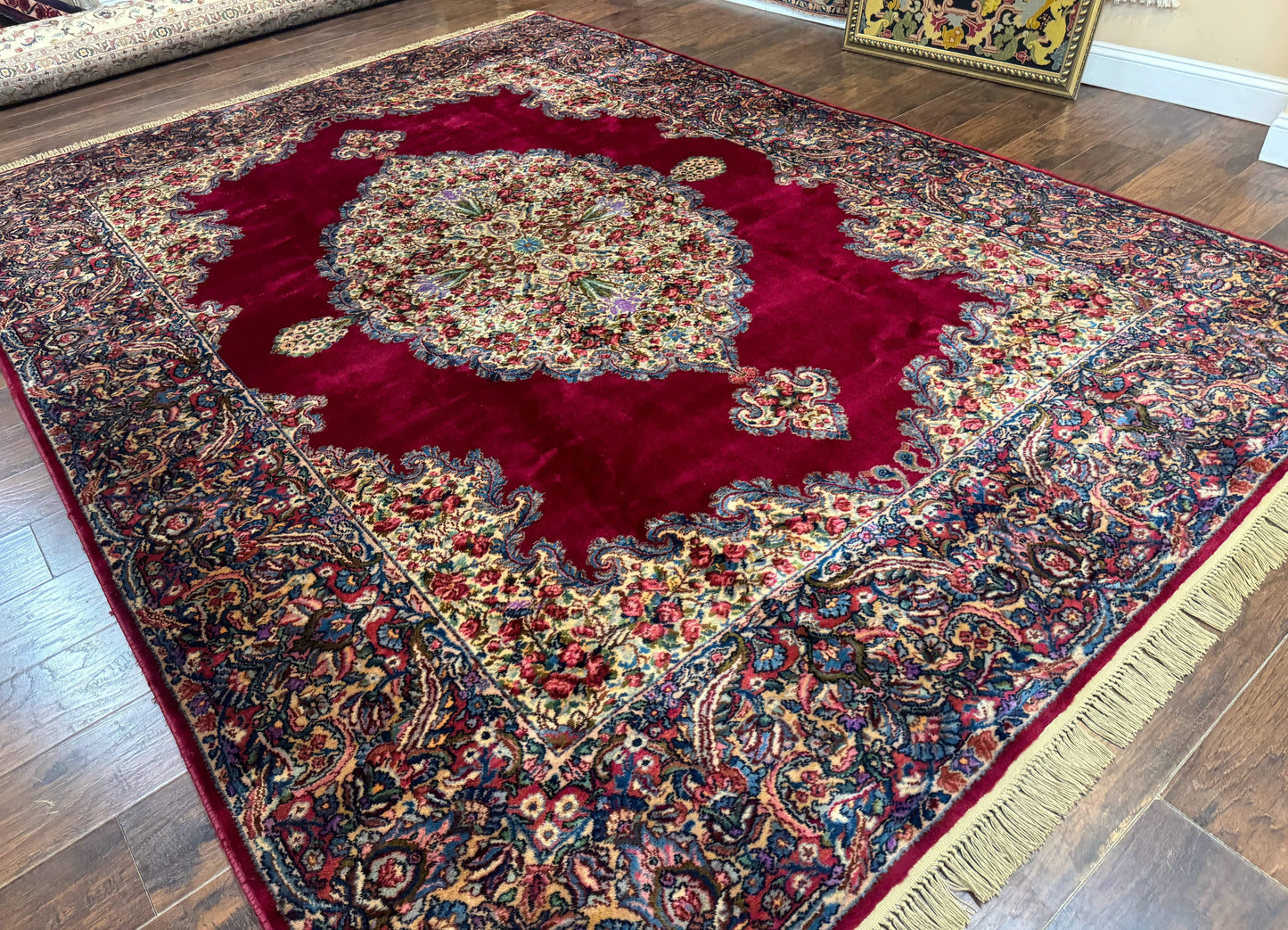 Karastan Rug 8.8 x 12 - Red Floral Kirman - Wool Pile Carpet
