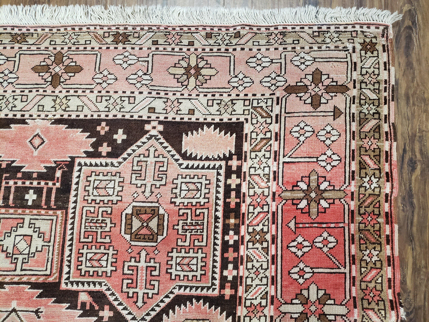 Antique Caucasian Rug 5' 5" x 10' 9", Shirvan Carpet, Wide Oriental Corridor Runner, Quality Handmade Hand-Knotted Wool Rug, Pale Pink Black