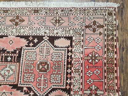 Antique Caucasian Rug 5' 5" x 10' 9", Shirvan Carpet, Wide Oriental Corridor Runner, Quality Handmade Hand-Knotted Wool Rug, Pale Pink Black