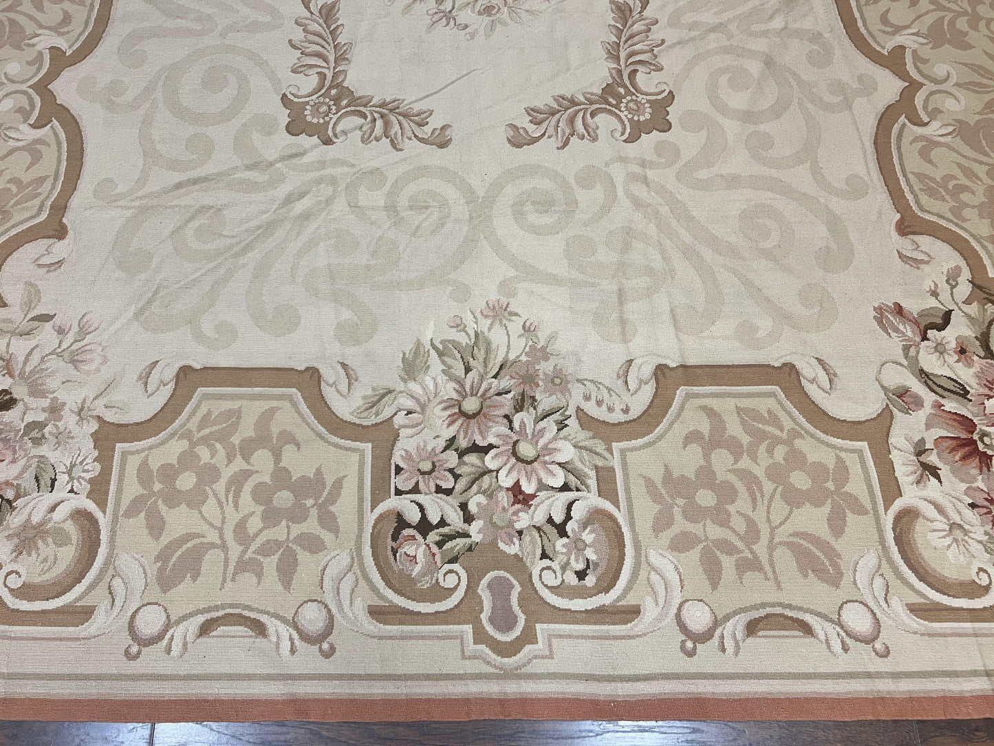 10x14 Aubusson Rug, Wool Handmade Vintage Carpet, French European Design, Elegant