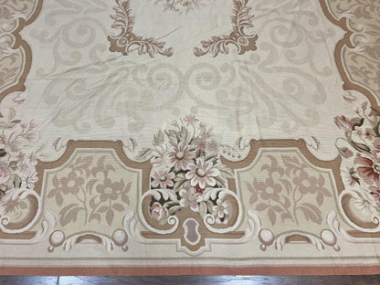 10x14 Aubusson Rug, Wool Handmade Vintage Carpet, French European Design, Elegant