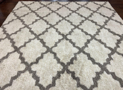 Modern Shag Rug Ivory and Gray Diamond Panel Design Room Sized Area Rug