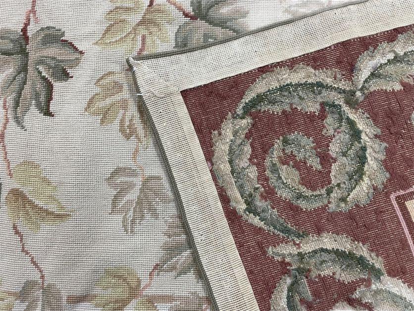 Aubusson Needlepoint Rug Traditional 9x12 Handmade Wool Floral Cream Green Maroon