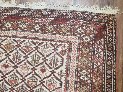Antique Shirvan Rug 4x6 Dagestan Wool Hand Knotted Soft Red Ivory Oriental Carpet