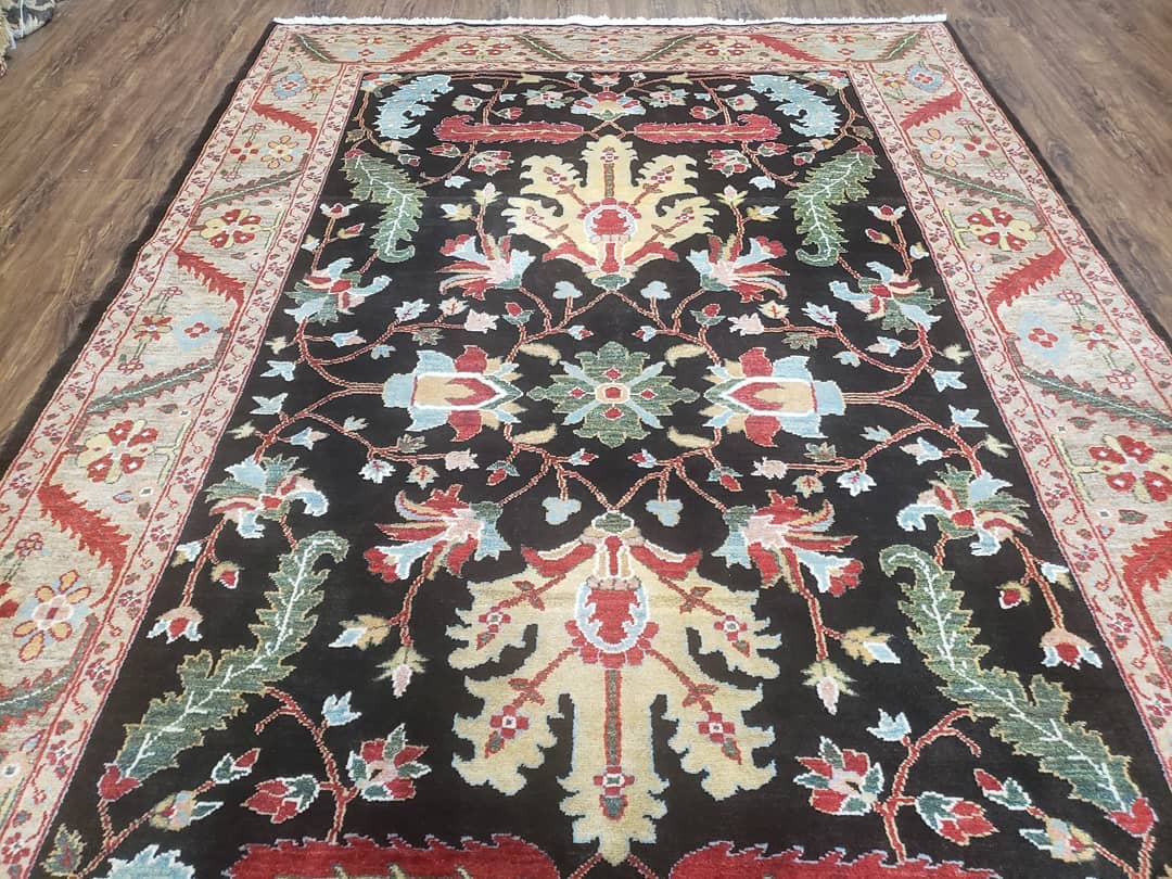 Peshawar Rug 6x9 Hand Knotted Wool Area Rug Black And Silver Oriental Carpet Handmade