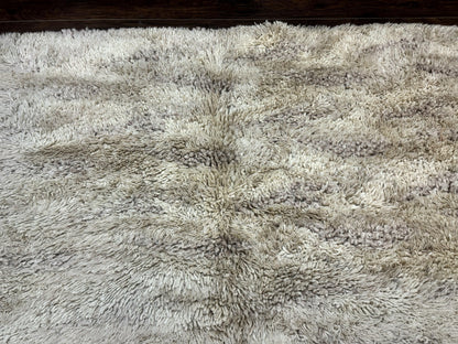 European Rya Shag Rug 6.6 x 9.7 Beige Fluffy Vintage Area Rug
