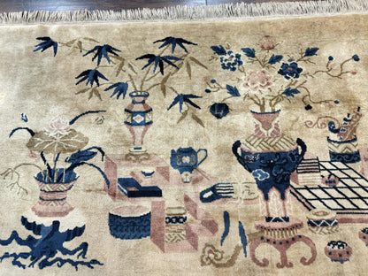 Chinese Wool Rug Handwoven 5x3 Peking Antique Handmade Vintage Carpet