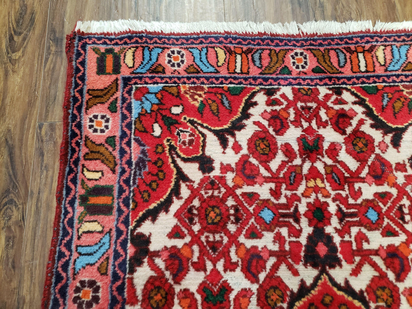 Handmade Floral Wool Rug Turkish Vintage 3 Ft 2 In By 5 Ft 1 In Red Beige Ivory