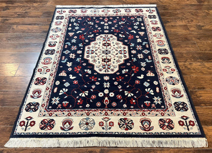 Power Loomed Rug Belgium 5.6 x 7 Navy Ivory Heriz Vintage Oriental Carpet
