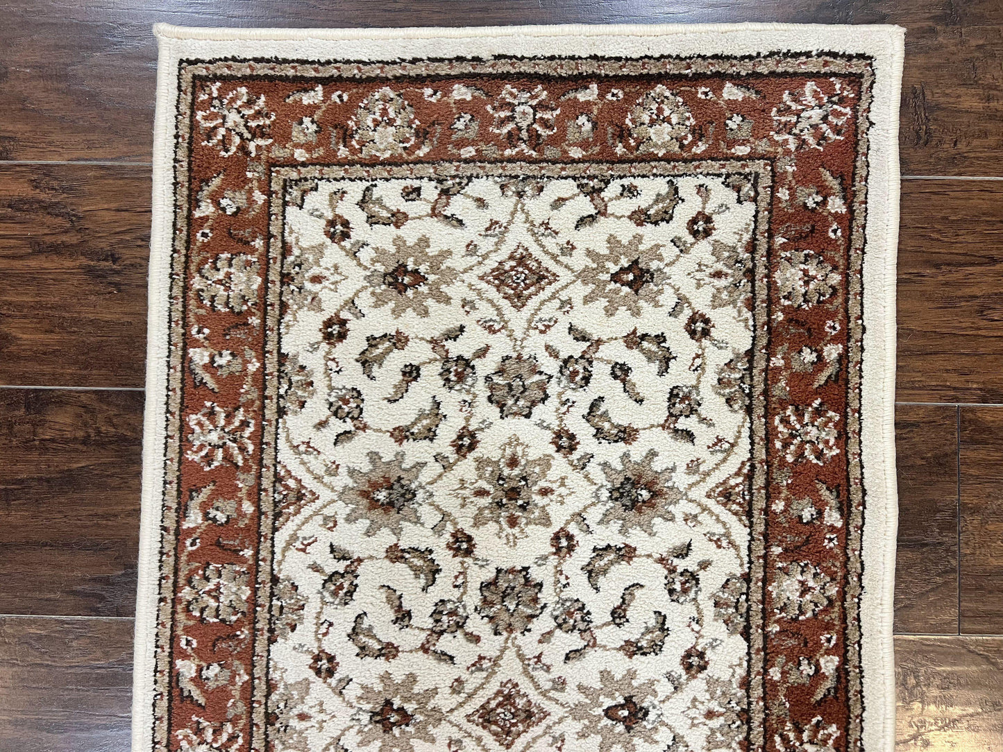 Runner Rug 2 x 7.6, Skinny Runner, Oriental Rug for Hallway, Ivory & Rust Red, Floral Allover