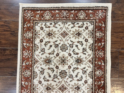 Runner Rug 2 x 7.6, Skinny Runner, Oriental Rug for Hallway, Ivory & Rust Red, Floral Allover