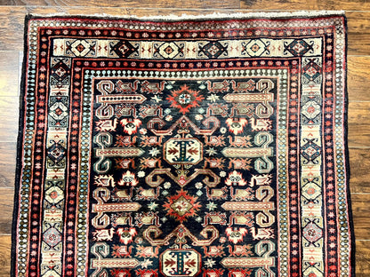 Persian Runner Rug 4.8x10 Antique Handmade Wool Kalegi Ardabil Tribal Navy Red