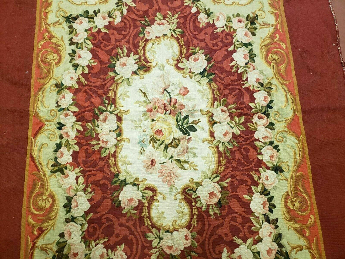 Antique French Aubusson Rug Savonnerie Needlepoint 3x5 Handmade Includes Free Padding