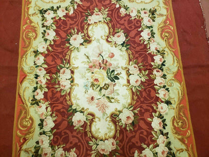 Antique French Aubusson Rug Savonnerie Needlepoint 3x5 Handmade Includes Free Padding