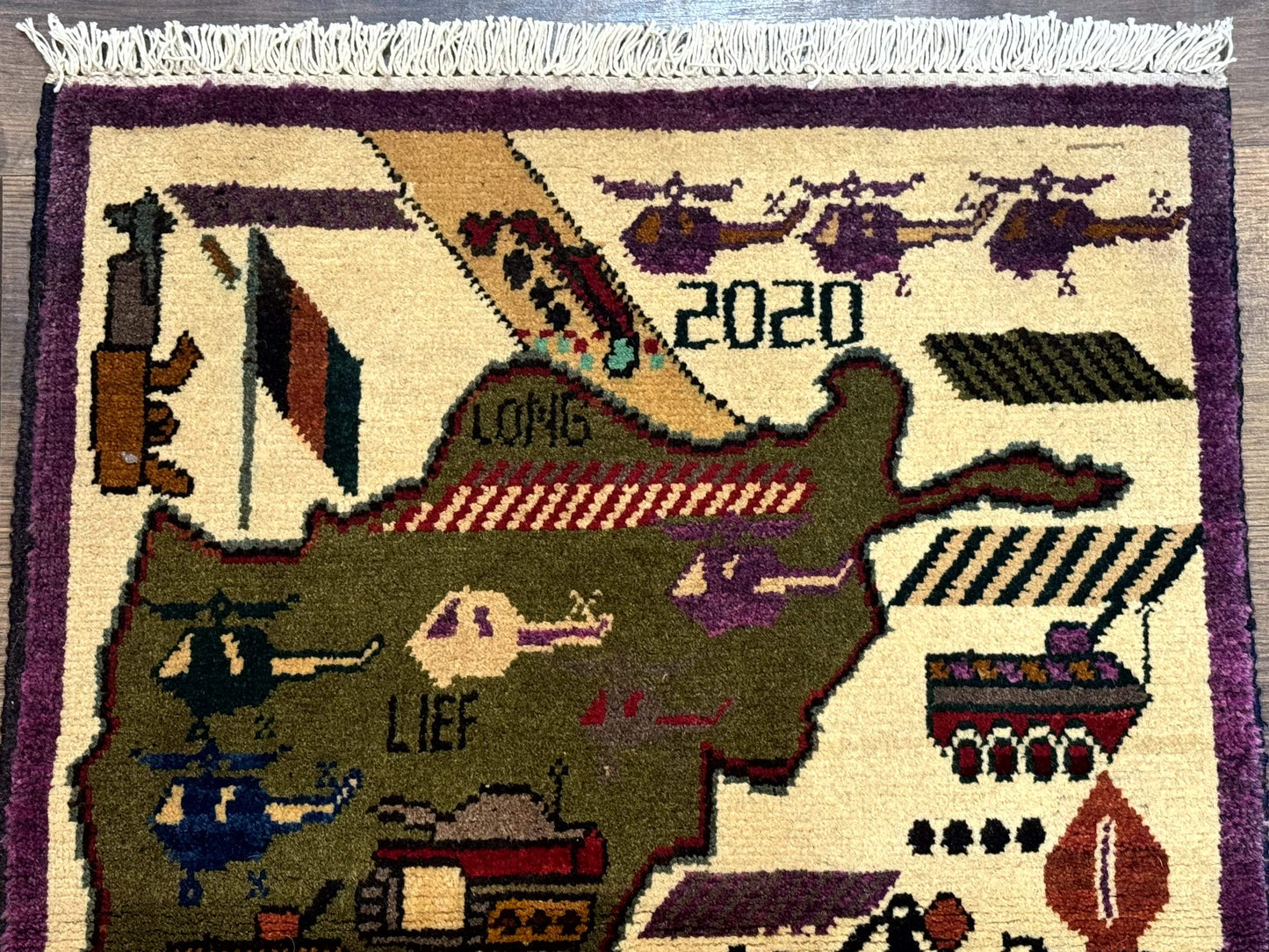 Small Afghan War Rug Hand Knotted Wool Collectible Decor Accent