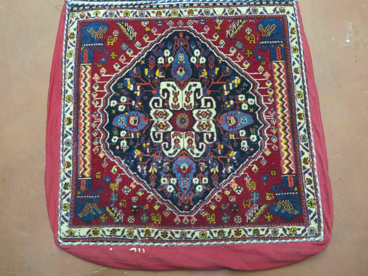 Turkish Floral Wool Rug Pillow Cover Antique Handmade Two Piece Cushion