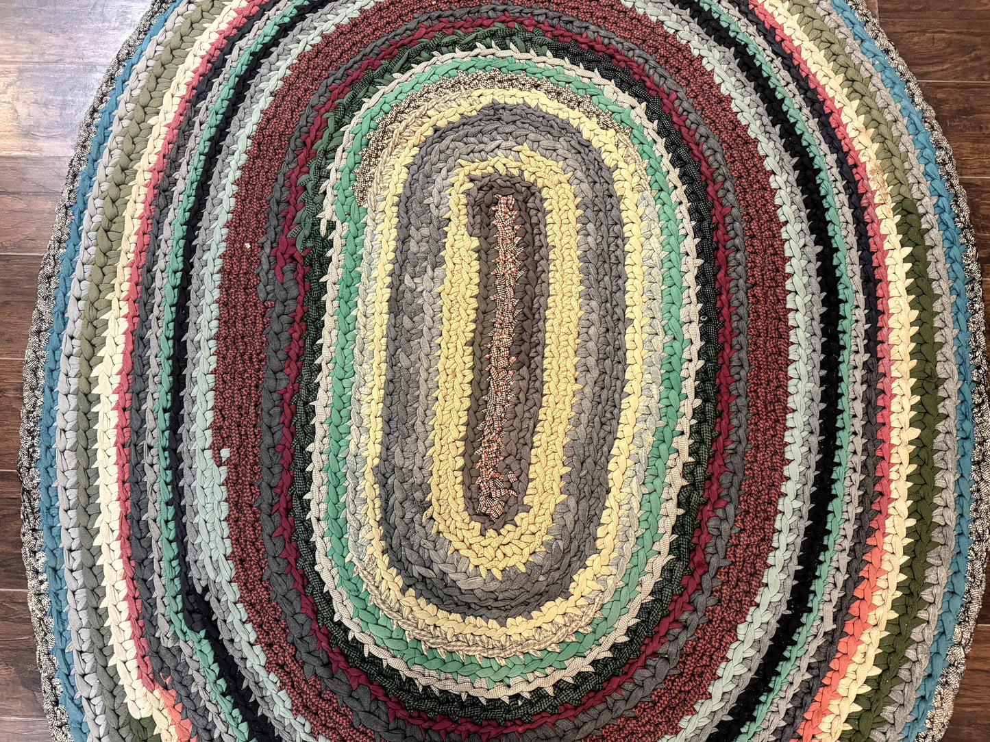 Antique Braided Wool Rug 5x7 Oval Multicolor Handmade American Carpet