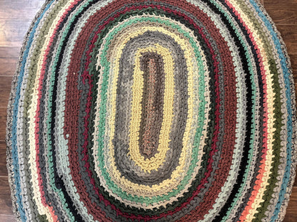 Antique Braided Wool Rug 5x7 Oval Multicolor Handmade American Carpet