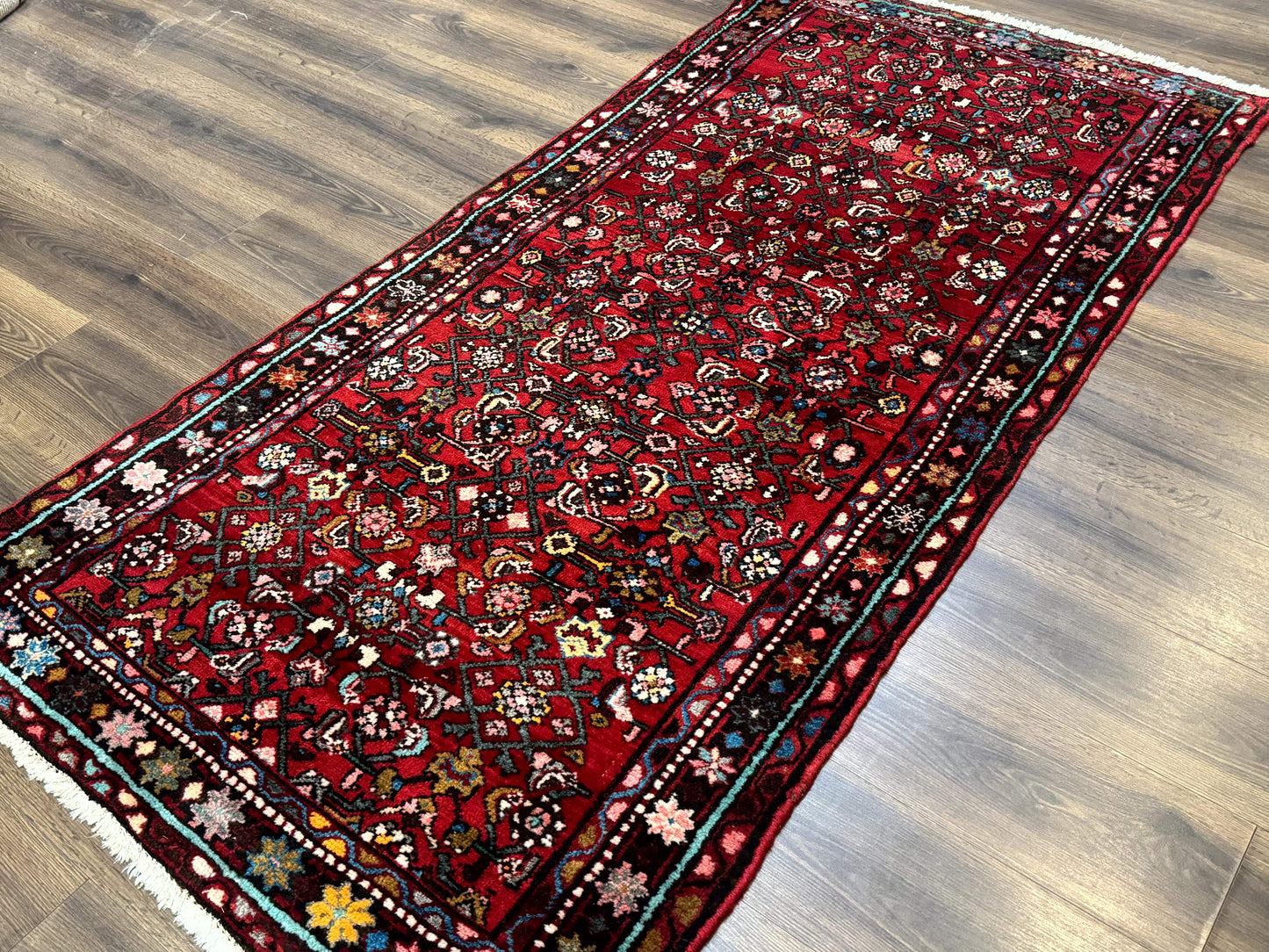 Red Persian Rug 4x7, Village Rug, Wool Vintage Carpet