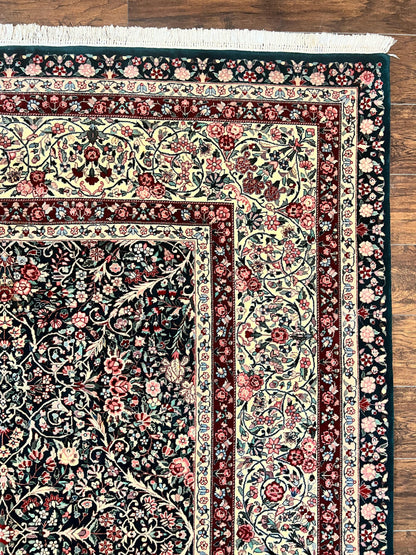 Premium Sino Persian Rug 10x14 Wool Hand Knotted Kirman Floral Dark Green Beige