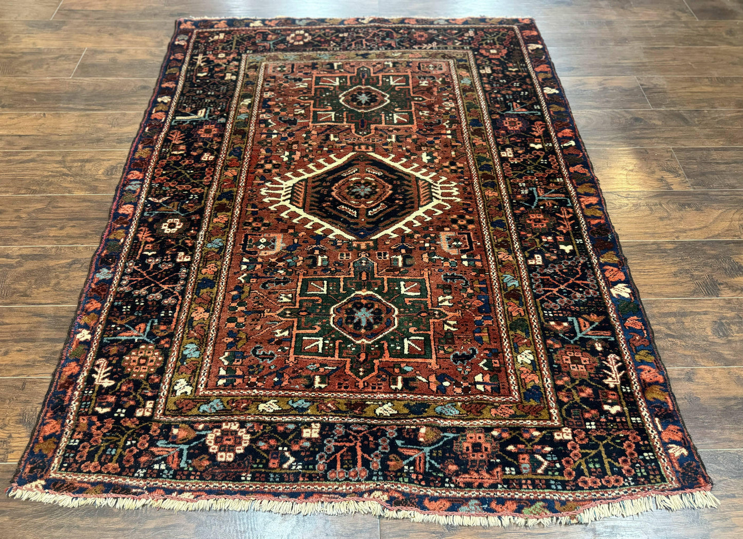 Antique Heriz Rug Persian 5x6 Karajeh Geometric Hand Knotted Wool