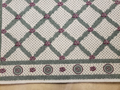 Panel Design Rug 4x5 Power-Loomed Vintage Wool and Acrylic Blend Beige and Pine Green