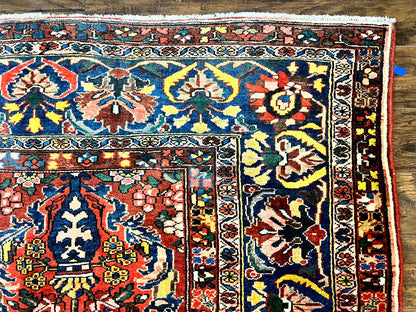 Large Persian Bakhtiari Rug 10x14, Rare Perisan Tribal Rug, Red Blue Ivory Multicolor, Hand Knotted, Semi Antique Carpet
