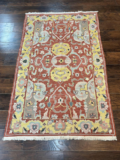 Turkish Kilim Rug 4x6 Flatweave Wool Handmade Geometric Vintage Carpet