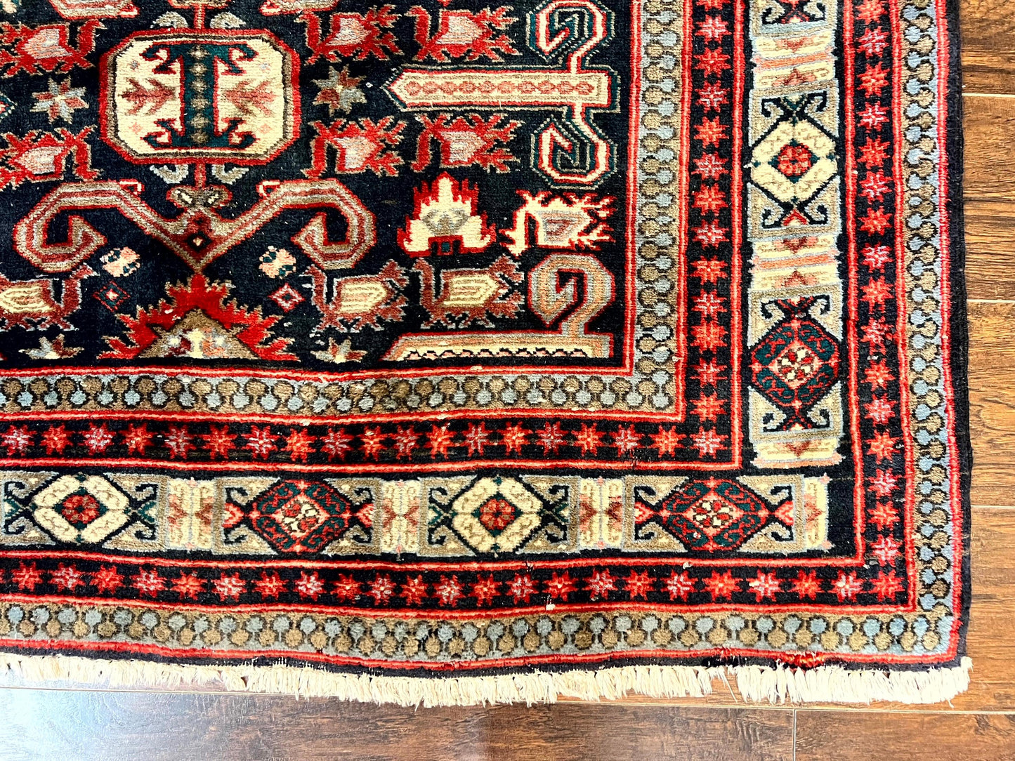 Persian Runner Rug 4.8x10 Antique Handmade Wool Kalegi Ardabil Tribal Navy Red