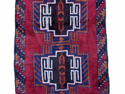 Vintage Handmade Balouchi Rug Wool Tribal Afghan Area Rug Red Beige
