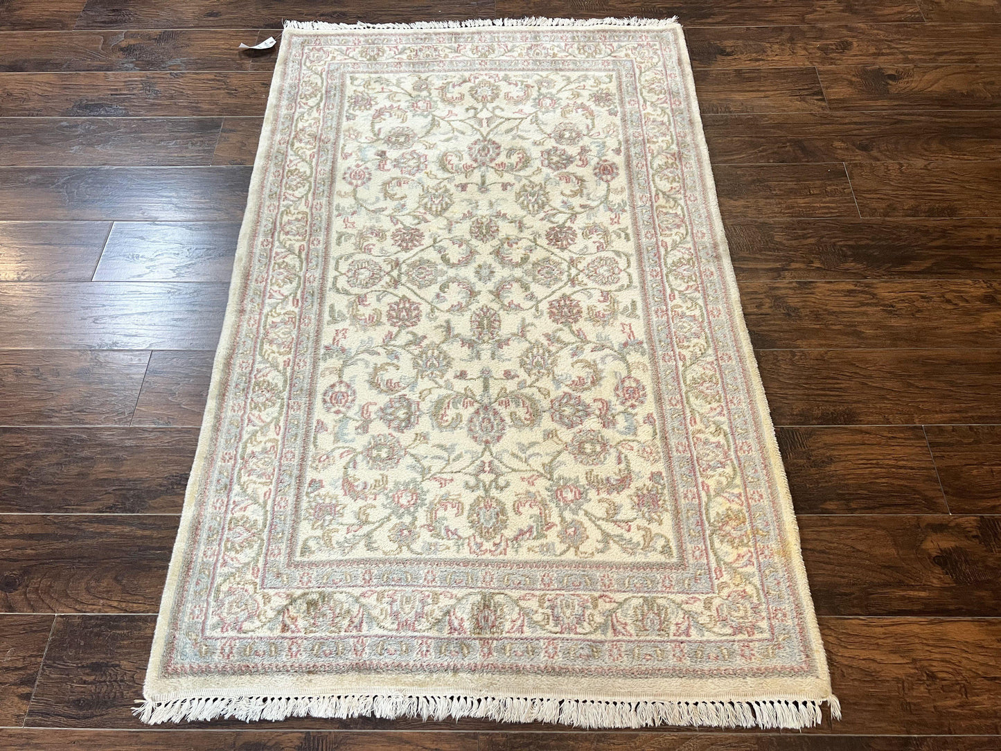 Indo Persian Rug 4x6 Vintage Handmade Wool Carpet With Floral Allover Pattern Beige