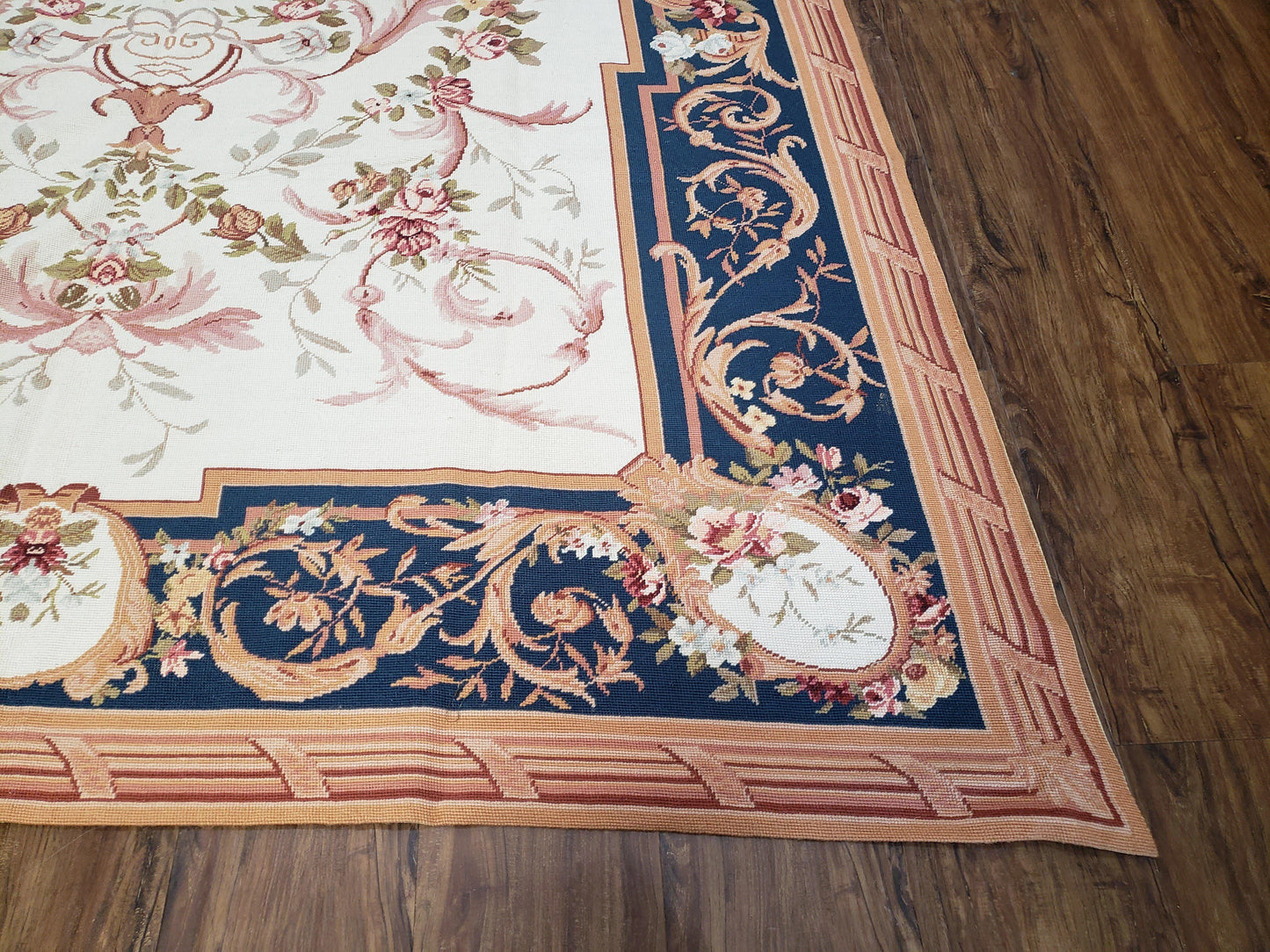 Aubusson Savonnerie Rug Vintage Chinese Handwoven Wool 6x8 Area Rug Flat Weave