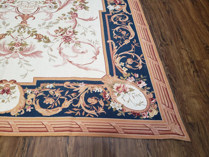 Aubusson Savonnerie Rug Vintage Chinese Handwoven Wool 6x8 Area Rug Flat Weave