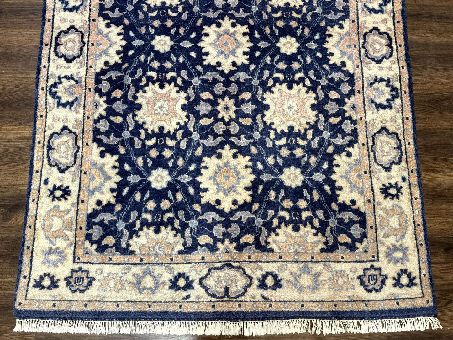 Indo Persian Rug Vintage Hand Knotted Wool Blue And Beige Carpet