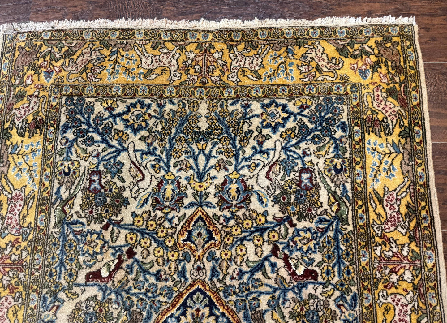 Persian Qum Tree of Life Rug 3.5 x 5.5, Animal Pictorials, Kork Wool with Silk Highlights